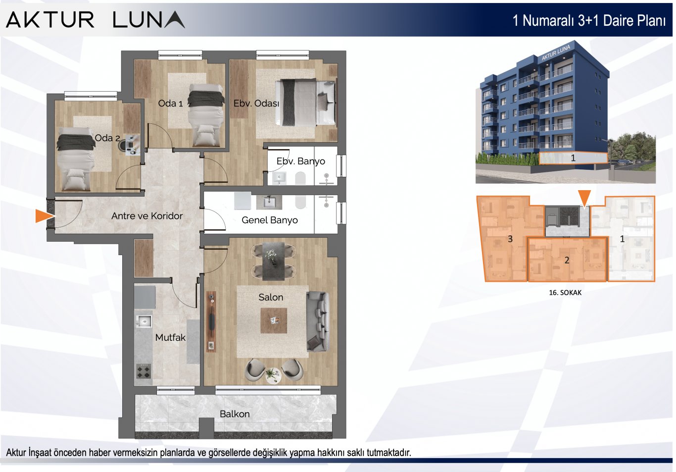 Aktur Luna #1 (3+1) kat planı