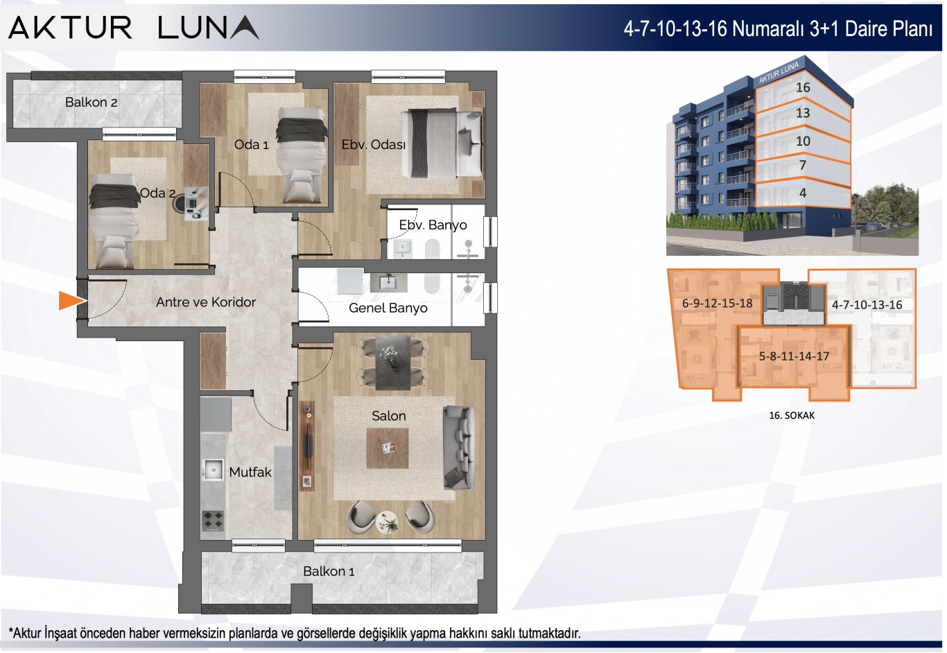 Aktur Luna #4 (3+1)  kat planı