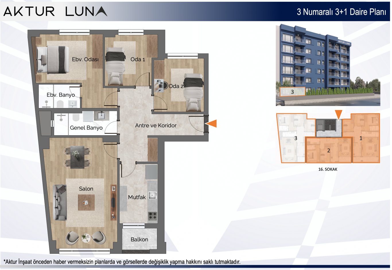 Aktur Luna #3 (3+1) kat planı