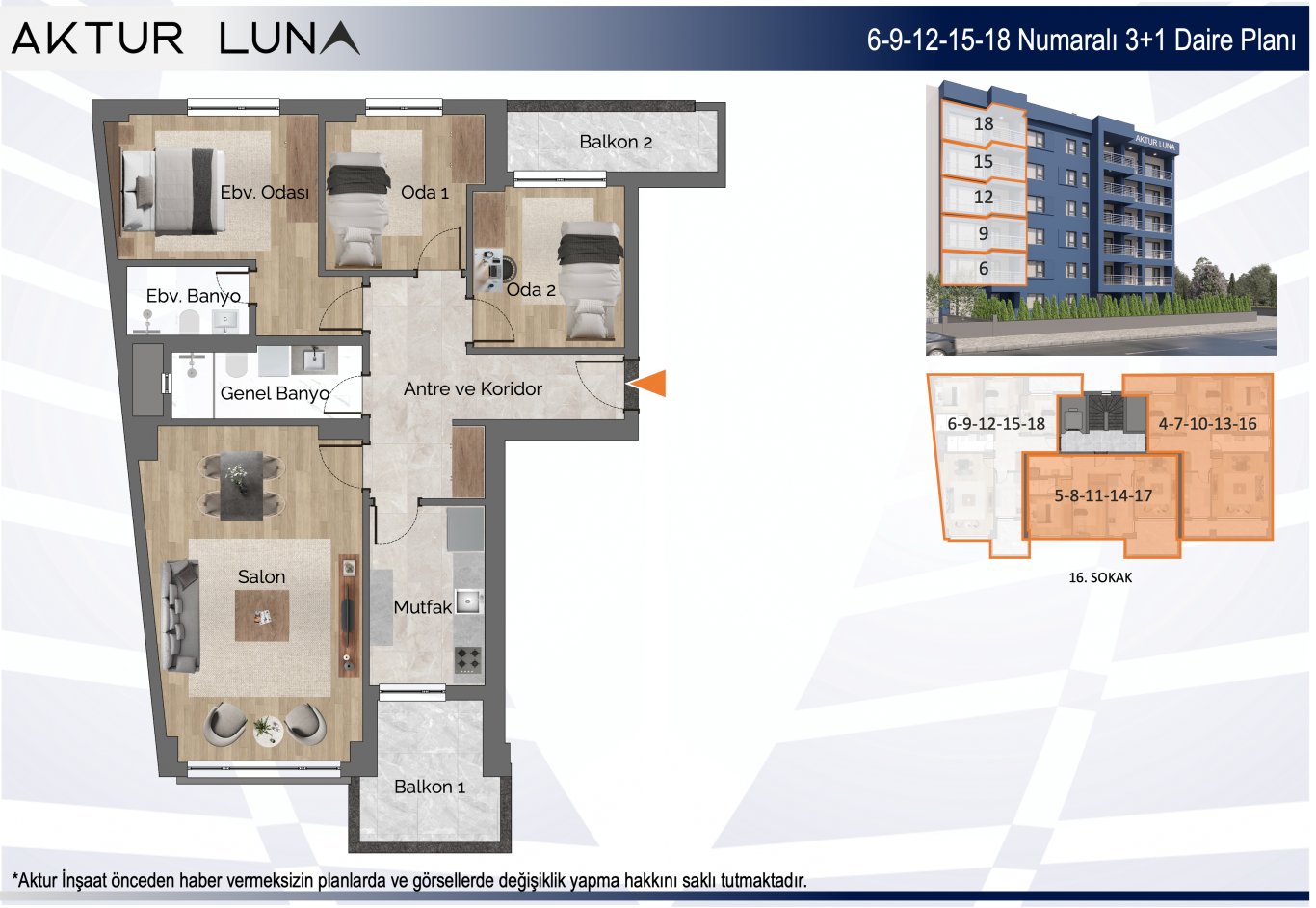 Aktur Luna #6 (3+1) kat planı